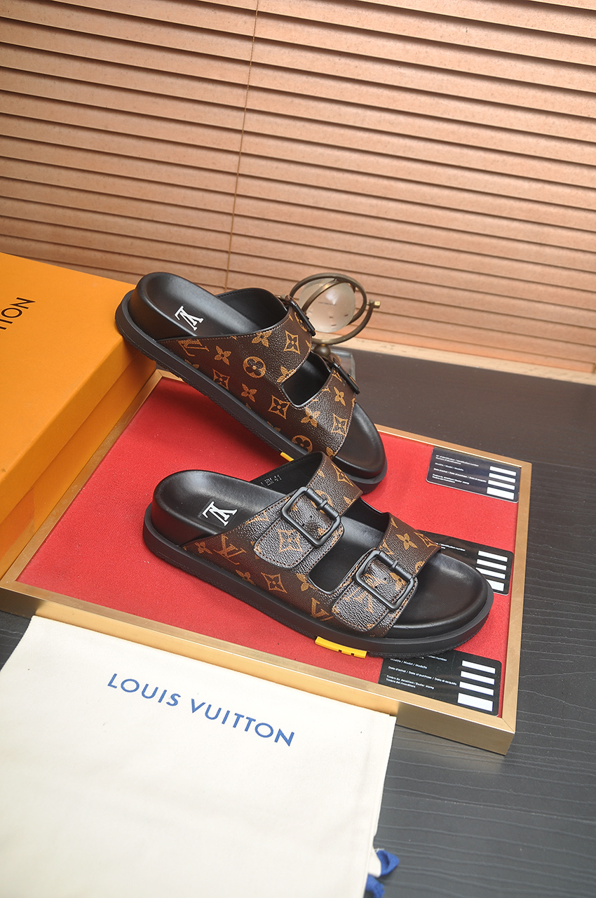 Louis Vuitton Men's Monogram Leather Sandals Slides, Summer Style 6 i1746725436867 9903 0 4