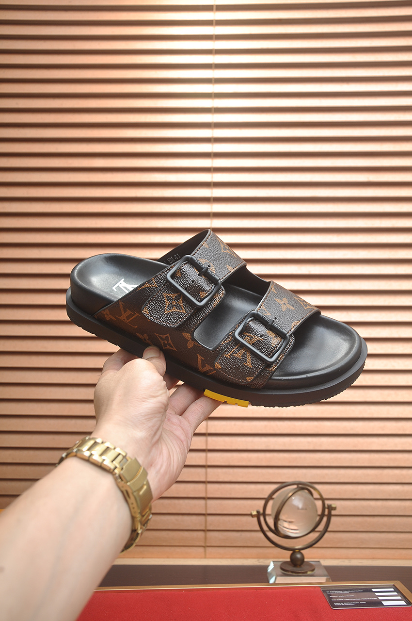 Louis Vuitton Men's Monogram Leather Sandals Slides, Summer Style 8 i1746725437421 7273 0 6