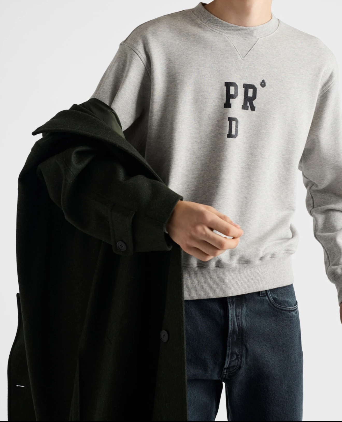 Prada Flocked Logo Cotton Sweatshirt, Crewneck Jumper for Men and Women 2 i1756720105633 6343 0 1