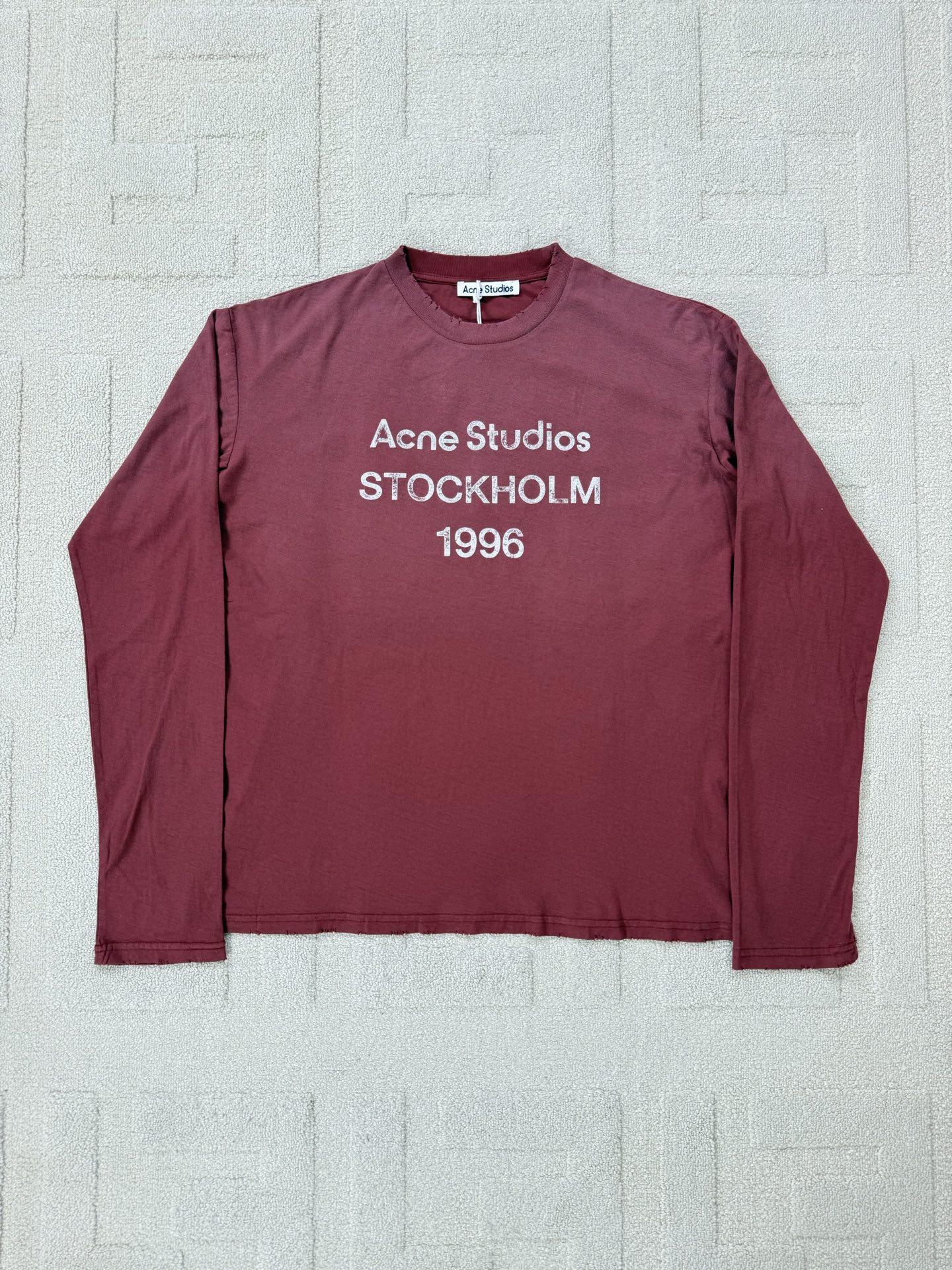Acne Studios Red Logo Print Long Sleeve T-Shirt Cotton Jersey Top