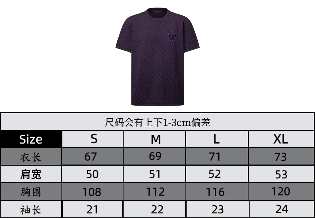 Camiseta Lv Damier de jacquard de cuadros con cuello redondo y manga corta, tabla de tallas P243