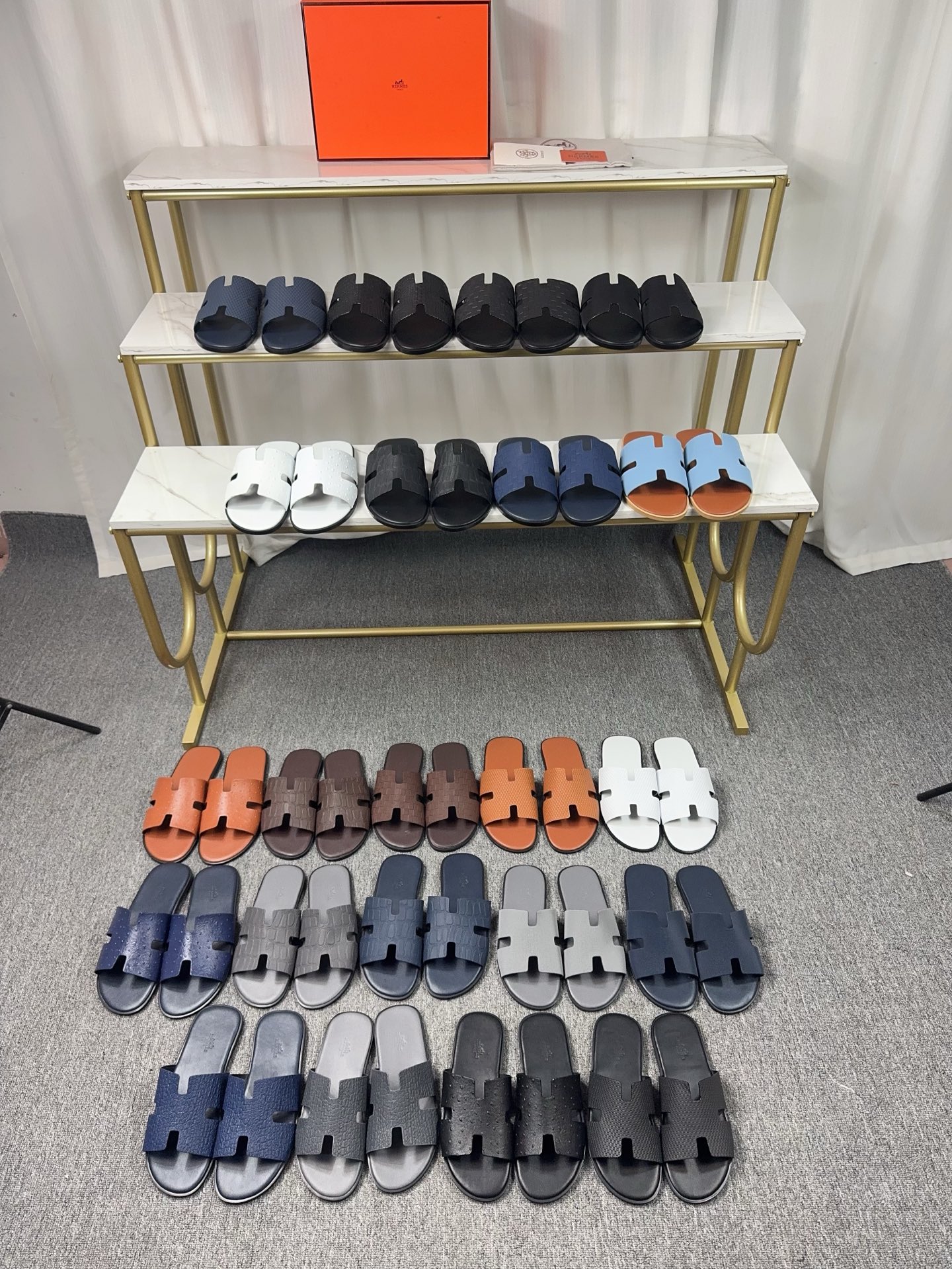 Hermes Men's H-Shaped Sandals Classic Handmade Leather Slippers