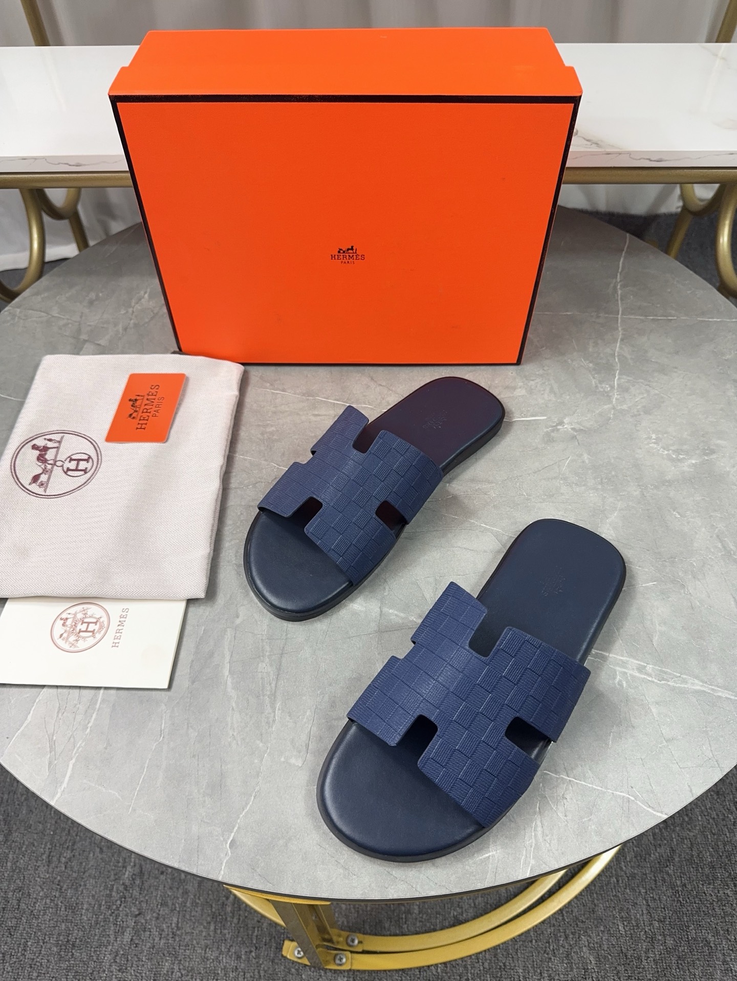 Hermes Men's Classic H-Shaped Sandals, Handmade Leather Slides, Comfortable