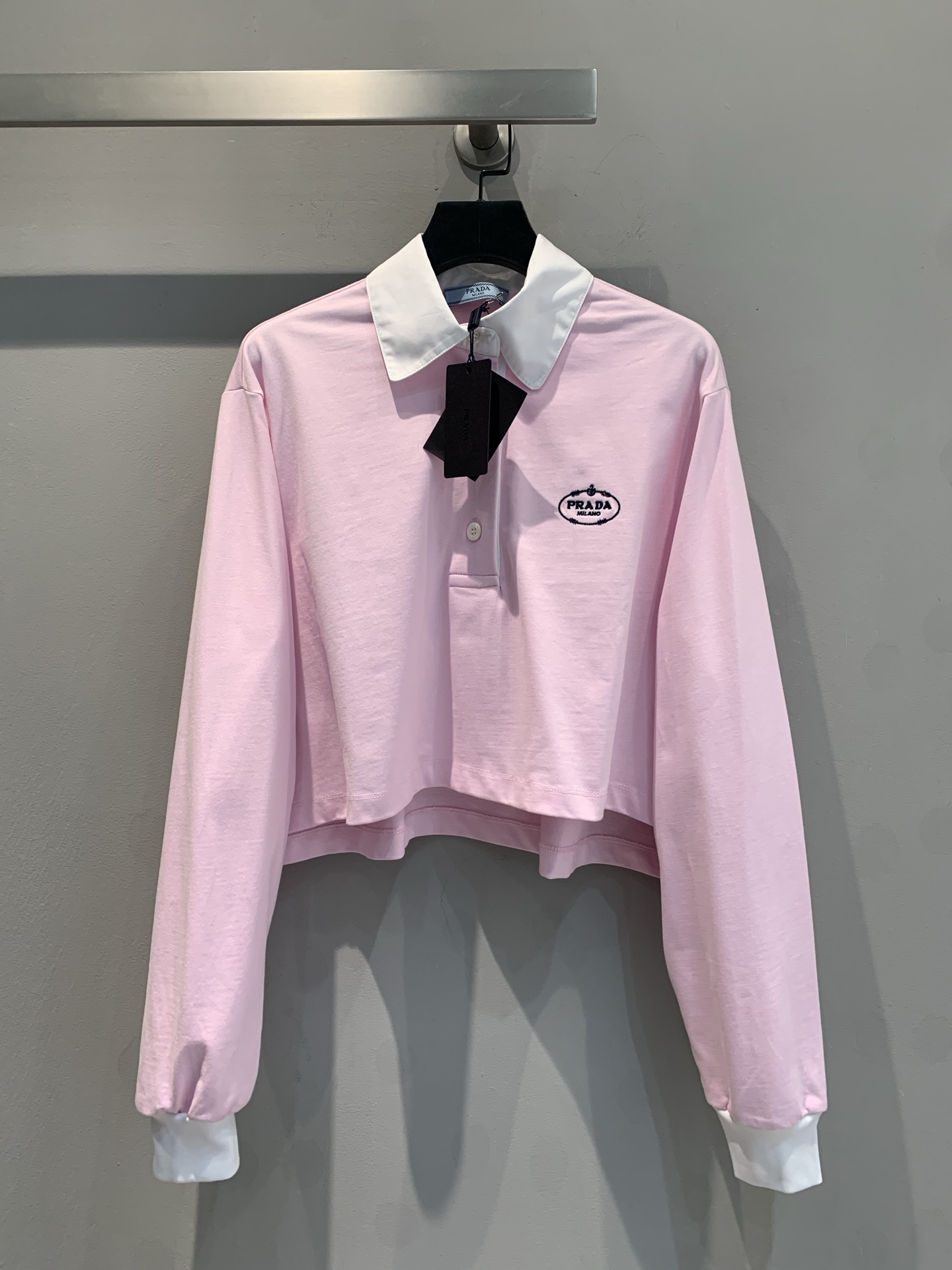 NO:310113,The new special price is shipped by Prad* Spring and summer new Polo collar sweatshirt, original custom pure cotton washing fabric, soft and moderate thickness, custom fritillar buckle with high-end feel, iconic brand embroidered letters on the chest, short style and upper body are super durable!  Pink SML, prada, hoodie, sweatshirts, alexander wang19860909特价新款出货啦Prad*春夏新款Polo领卫衣,原版定制纯棉水洗面料,面料柔软厚度适中,门襟定制贝母扣尽显高级感,胸前标志性品牌刺绣字母,短款版型上身超级耐看！ 粉色 SML,,prada,hoodie,sweatshirts,alexander wang,Women's clothing