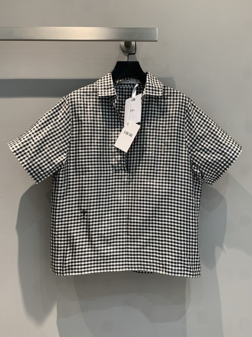 Dior Women's Black and White Checkered Short Sleeve Silk Shirt 1 Dior Women's Black and White Checkered Short Sleeve Silk Shirt