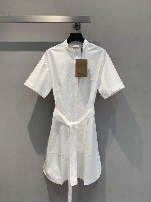 Burberry Women's White Cotton Belted Shirt Dress Short Sleeve Mini Dress 1 Burberry Women's White Cotton Belted Shirt Dress Short Sleeve Mini Dress