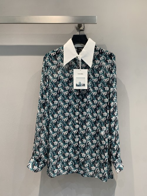 Chanel Early Spring Atelier Silk Shirt with Abstract Print & Gold Buttons 1 Chanel Early Spring Atelier Silk Shirt with Abstract Print & Gold Buttons