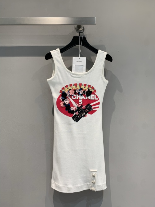 Chanel Sleeveless Dress with Floral and Race Car Design, Pearl Button Accents 1 Chanel Sleeveless Dress with Floral and Race Car Design, Pearl Button Accents