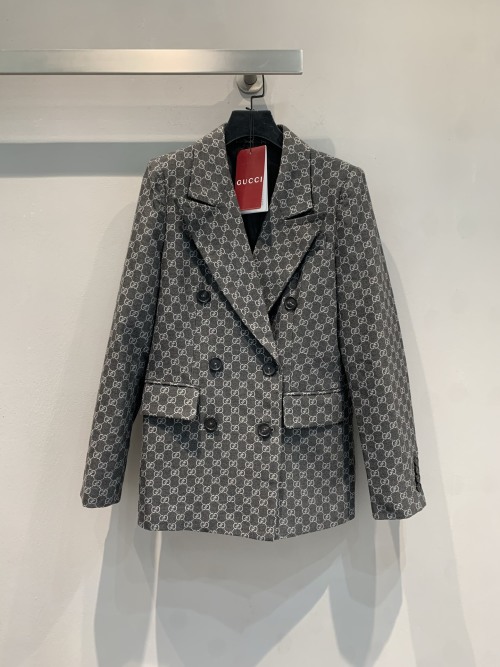 Gucci Double-Breasted Jacquard Blazer, Retro Lapel, Designer Style 1 Gucci Double-Breasted Jacquard Blazer, Retro Lapel, Designer Style