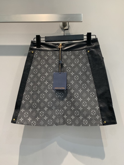 Louis Vuitton Vintage Monogram Leather-Trimmed Mini Skirt - Chic & Stylish 1 Louis Vuitton Vintage Monogram Leather-Trimmed Mini Skirt - Chic & Stylish