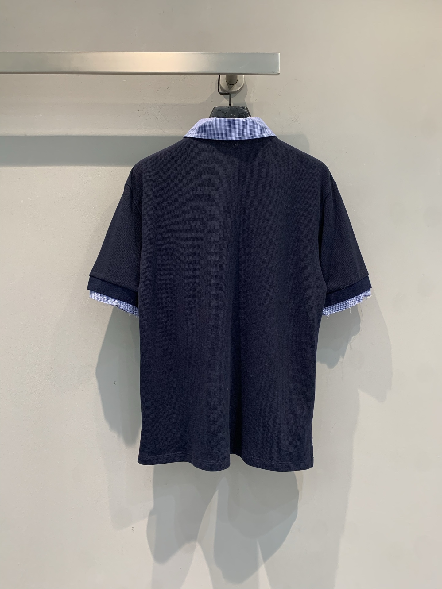 新款 原版开发 Miumi*春夏系列格纹拼接Polo衫，珠地棉材质柔软透气，夏天穿超舒服！深蓝主色+蓝白