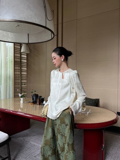 Silk Blend Top with Ostrich Feather Cuff Detail Long Sleeve Elegant Blouse 1 Silk Blend Top with Ostrich Feather Cuff Detail Long Sleeve Elegant Blouse