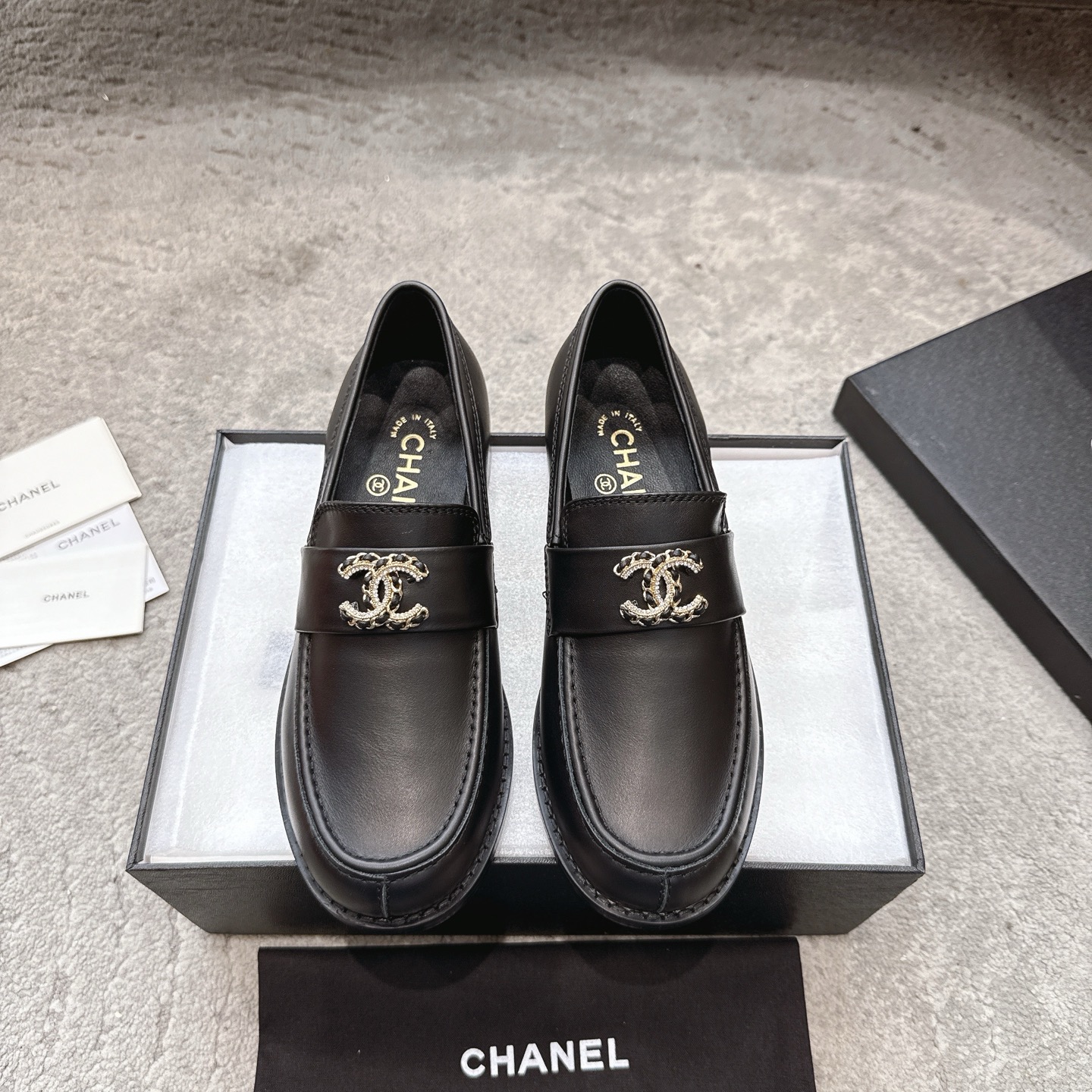 CHANEL мюли лоферы｜винтажные роскошные лоферы｜металлическая пряжка с двойной C + вощёная телячья кожа
