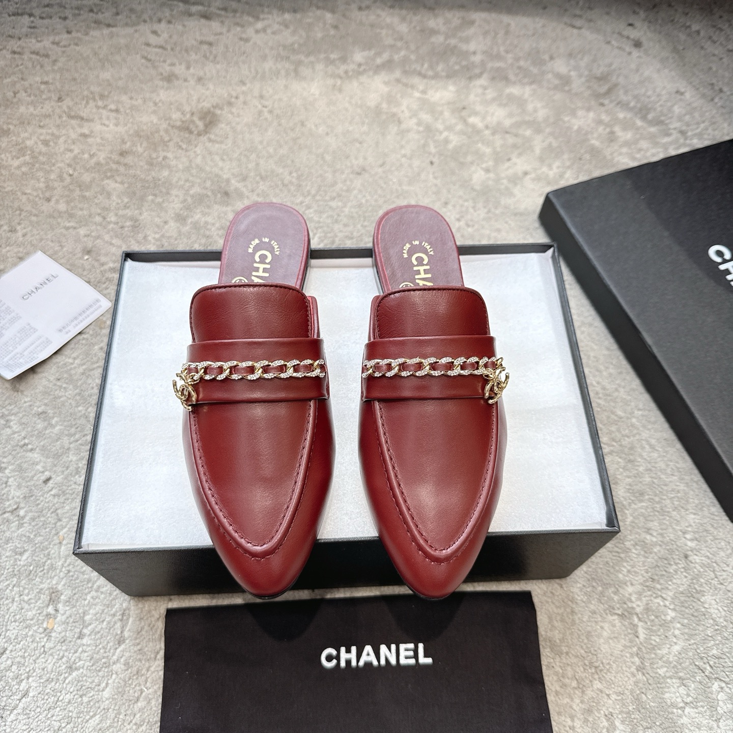 CHANEL мулы  лоферы｜рэтра-раскошныя лоферы｜двайная C металічная спражка + воскаваная скура цяляці