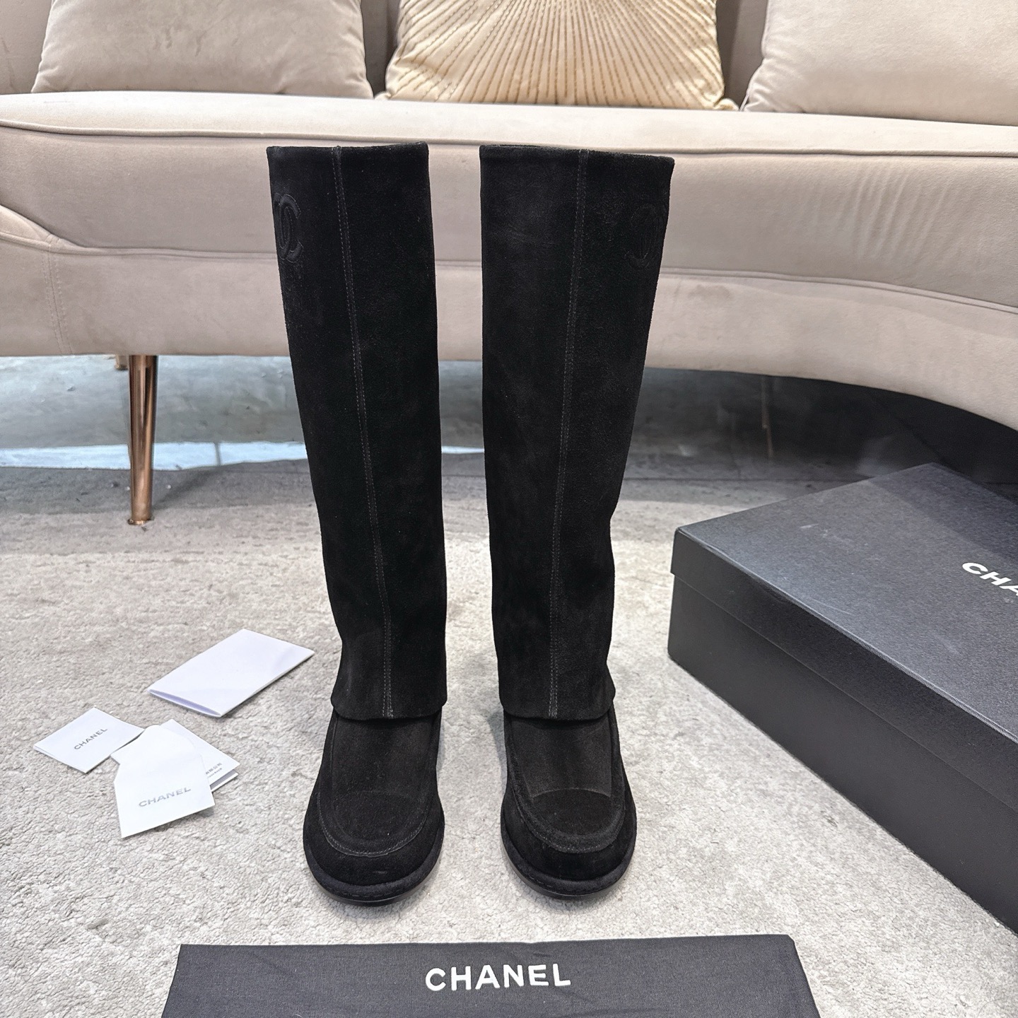 CHANEL 가을/겨울 여성 부츠 슬립온 스트레이트 부츠 라이더 부츠 이탈리아산 천연가죽 아웃솔
