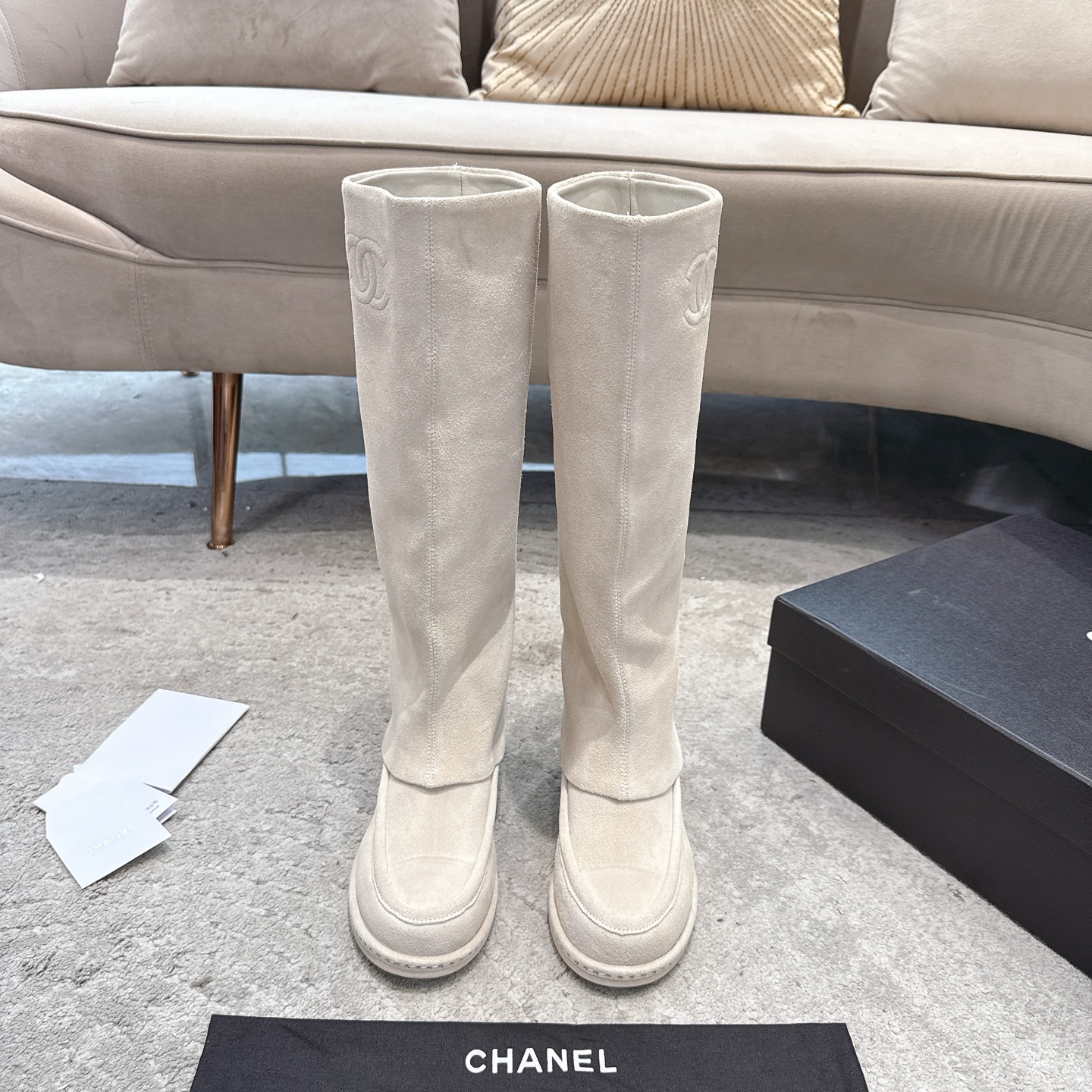 CHANEL 가을/겨울 여성 부츠 슬립온 스트레이트 부츠 라이더 부츠 이탈리아산 천연가죽 아웃솔