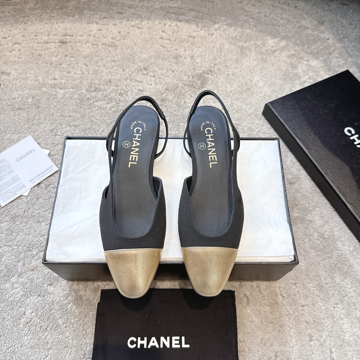 CHANEL トップクラス カウンター級 Sling-back カスタム 白百合同款 混種羊皮+グリッター切替