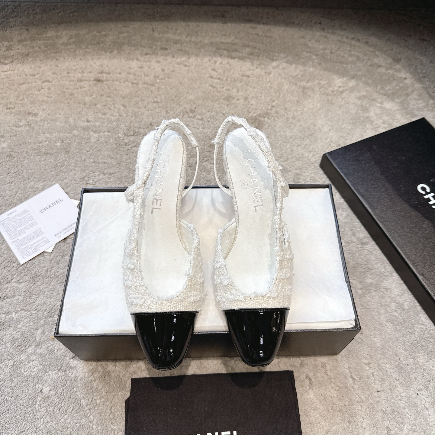 CHANEL トップクラス カウンター級 Sling-back カスタム 白百合同款 混種羊皮+グリッター切替