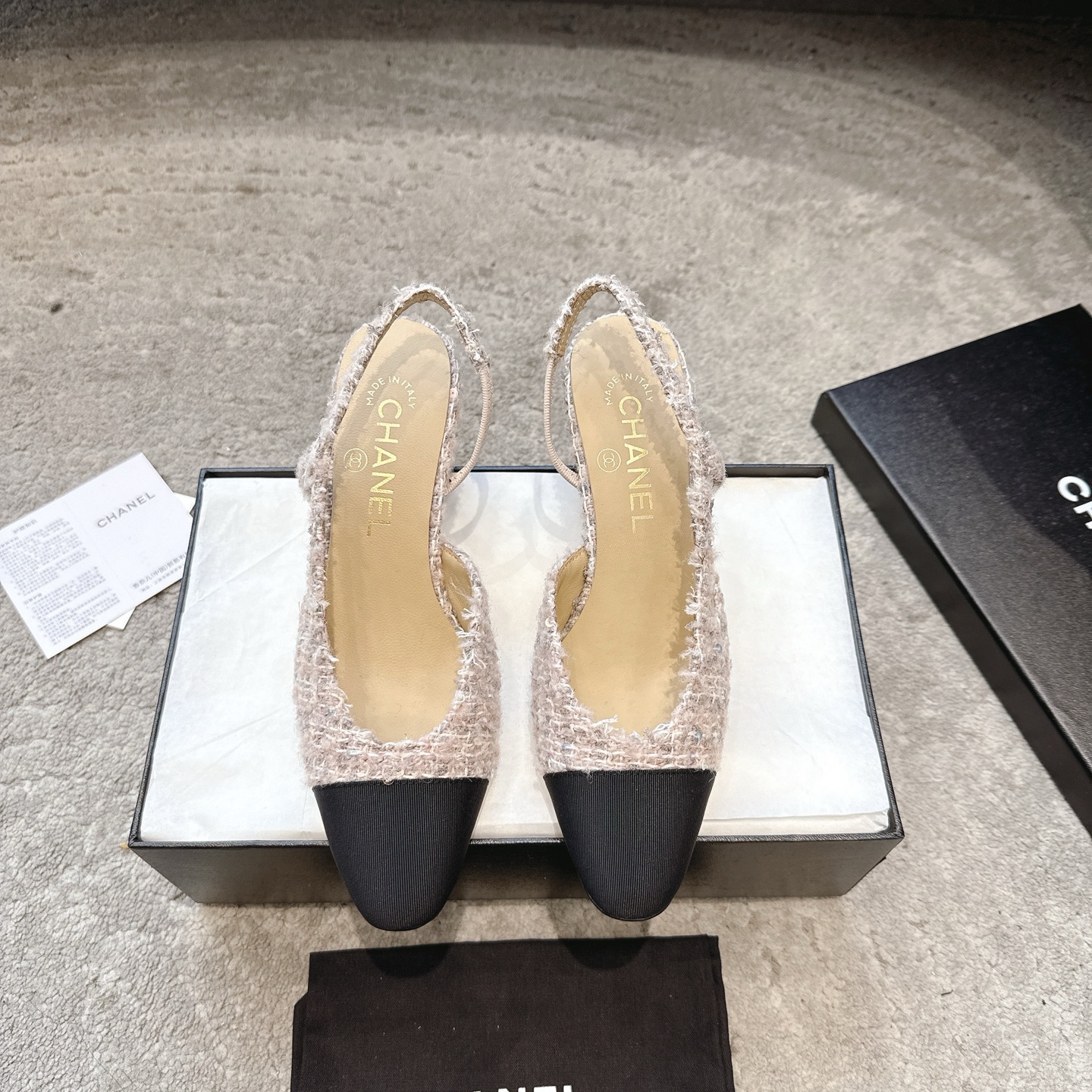 CHANEL トップクラス カウンター級 Sling-back カスタム 白百合同款 混種羊皮+グリッター切替