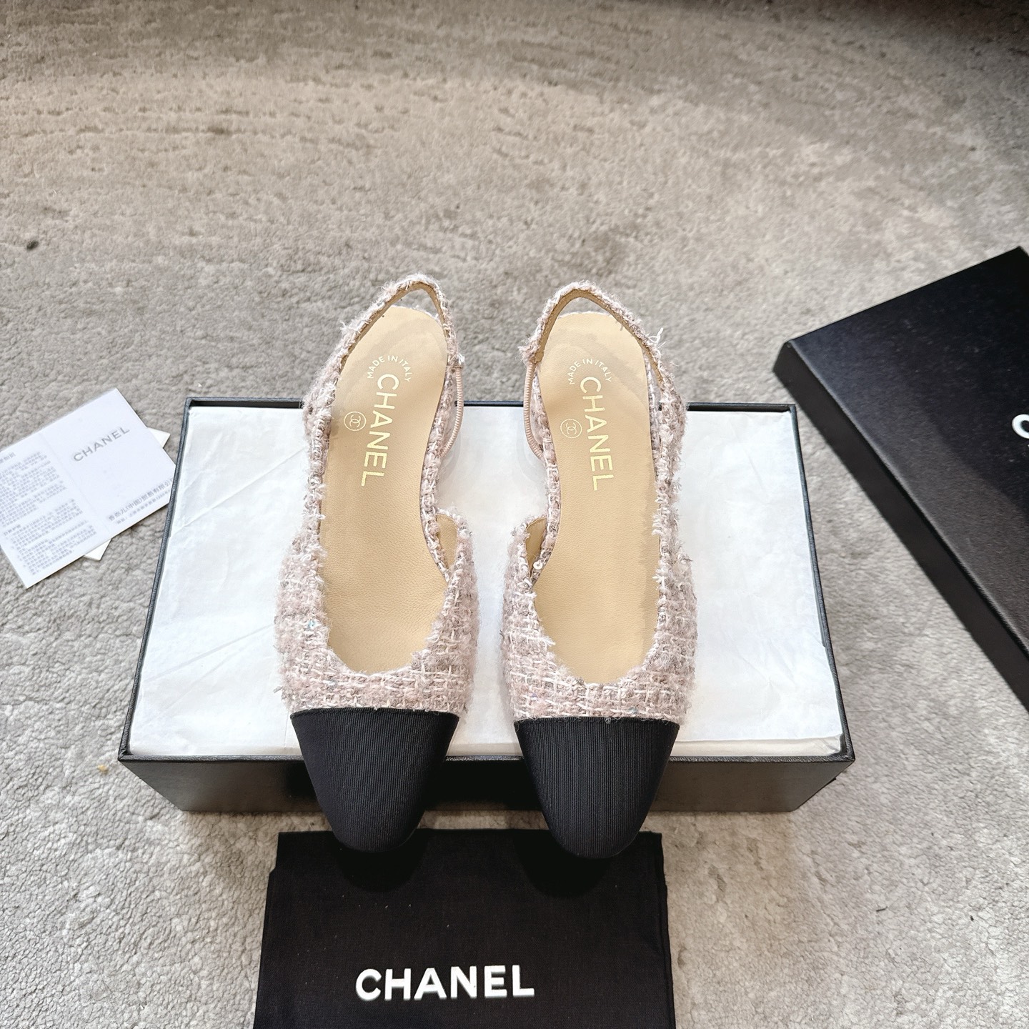 CHANEL トップクラス カウンター級 Sling-back オーダーメイド 白百合同款 混種羊皮+グリッター切替
