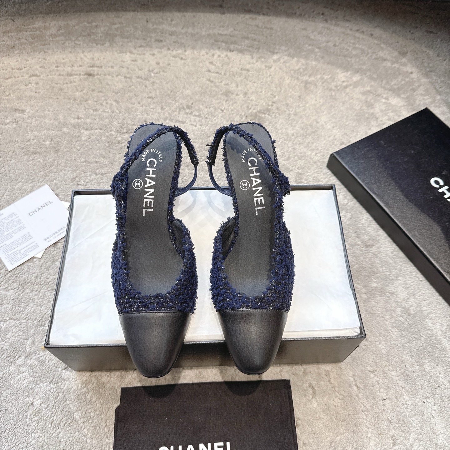 CHANEL トップクラス カウンター級 Sling-back カスタム 白百合同款 混種羊皮+グリッター切替