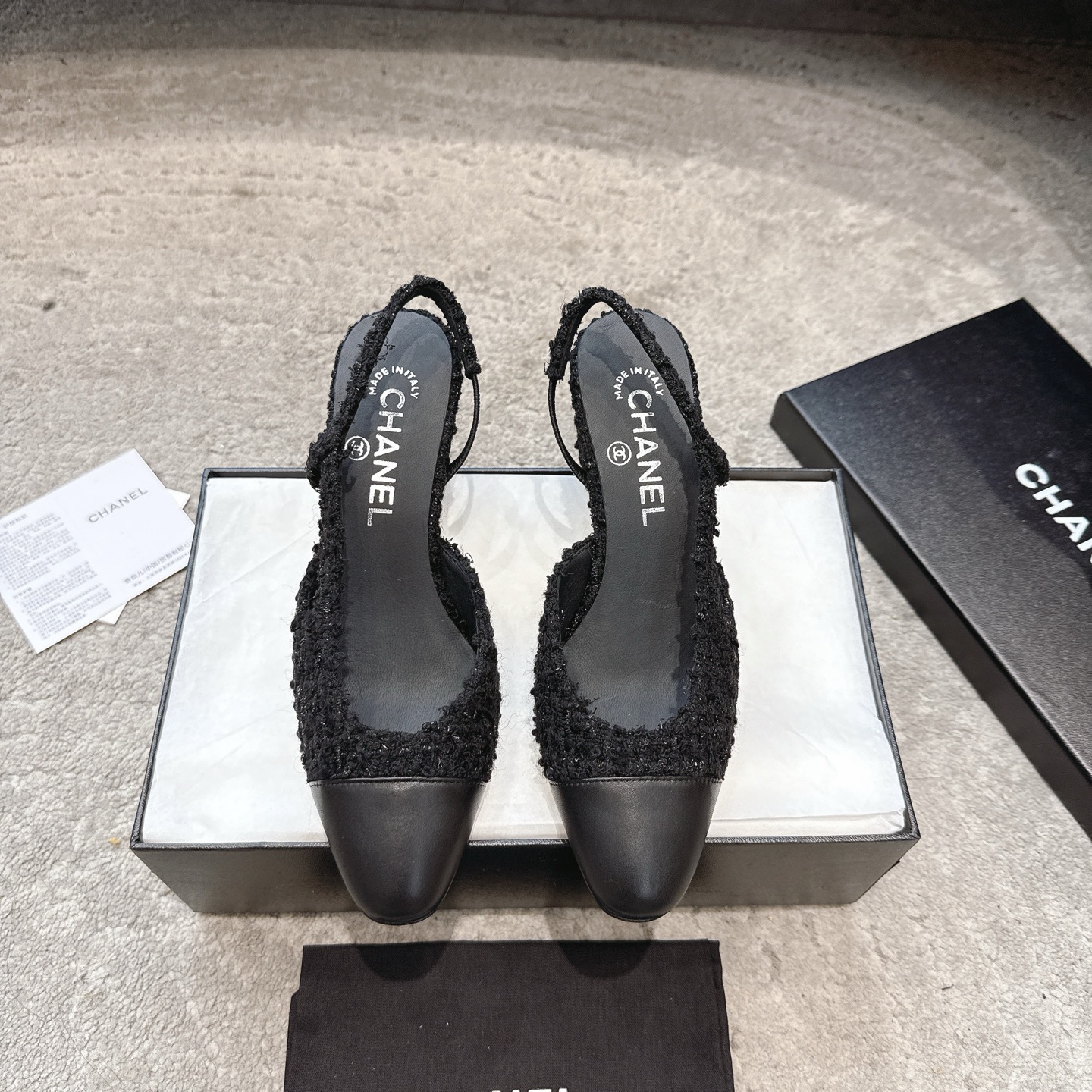 CHANEL トップクラス カウンター級 Sling-back カスタム 白百合同款 混種シープスキン+グリッター切替