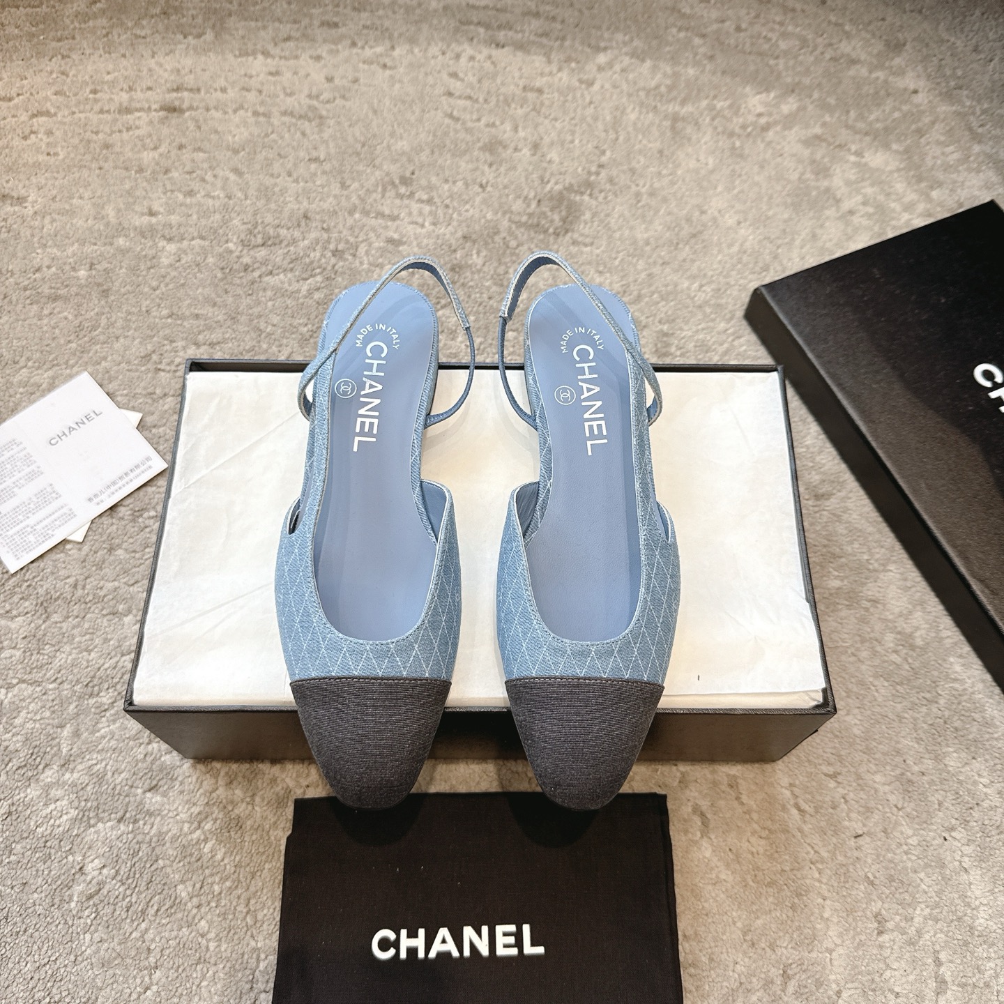 CHANEL トップクラス カウンター級 Sling-back カスタム 白百合同款 混種シープスキン+グリッター切替