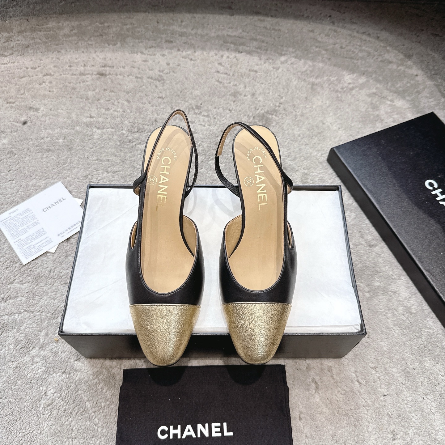 CHANEL トップクラス カウンター級 Sling-back カスタム 白百合同款 混種羊皮+グリッター切替