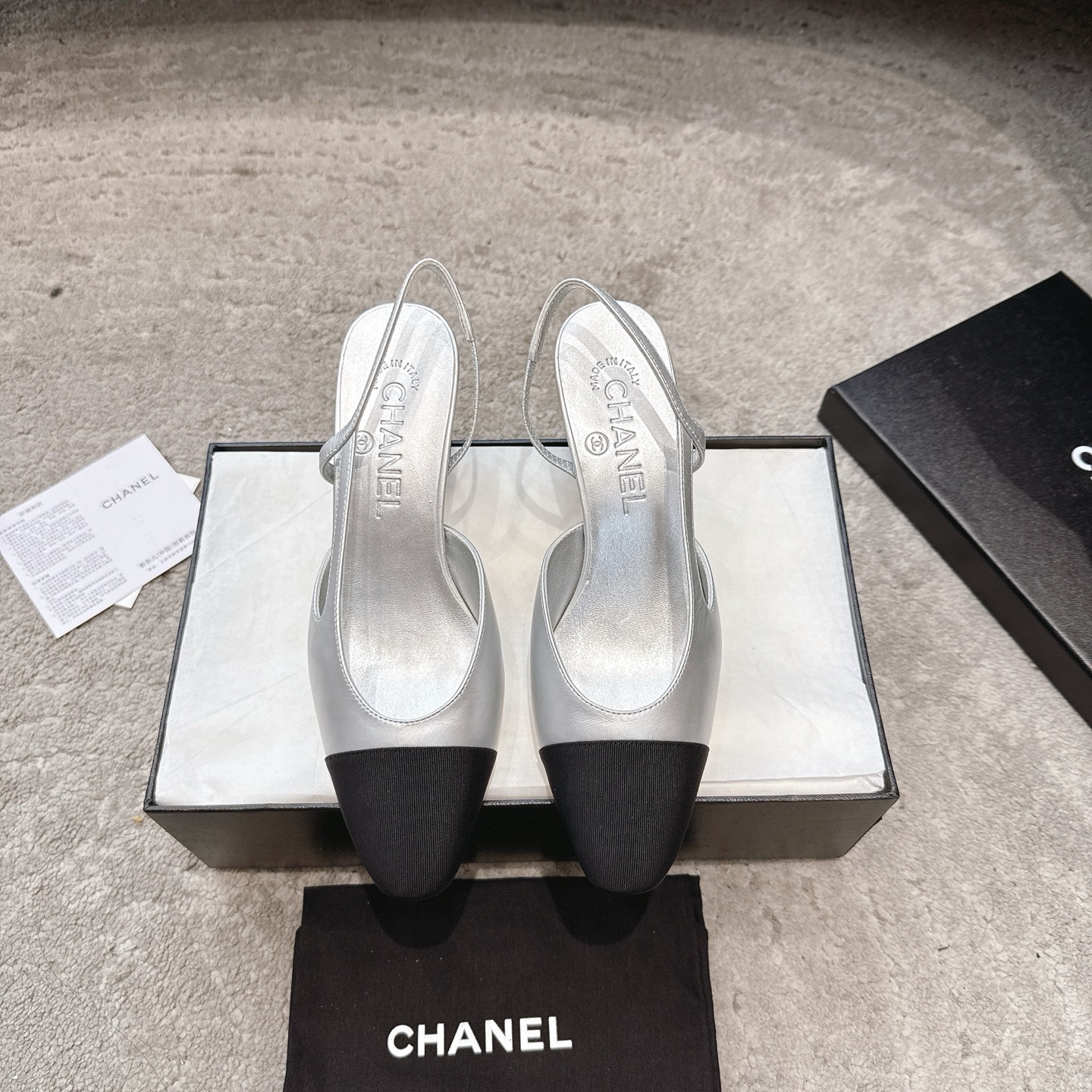 CHANEL トップクラス カウンター級 Sling-back カスタム 白百合同款 混種羊皮+グリッター切替