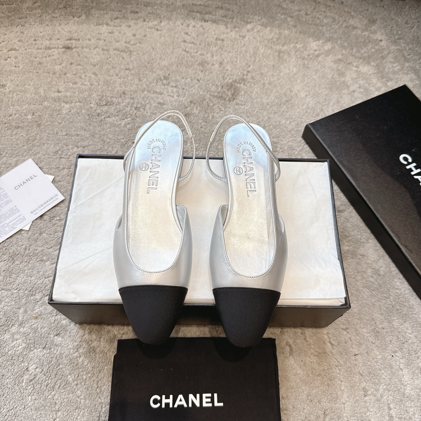 CHANEL トップクラス カウンター級 Sling-back オーダーメイド 白百合同款 混種シープスキン+グリッター切替