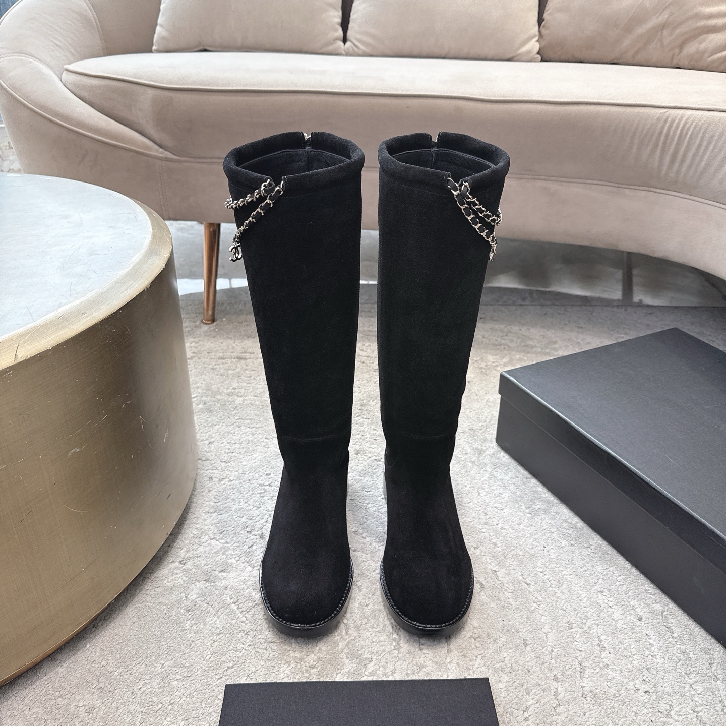 CHANEL 가을/겨울 여성 부츠 슬립온 스트레이트 부츠 라이더 부츠 이탈리아산 천연가죽 아웃솔