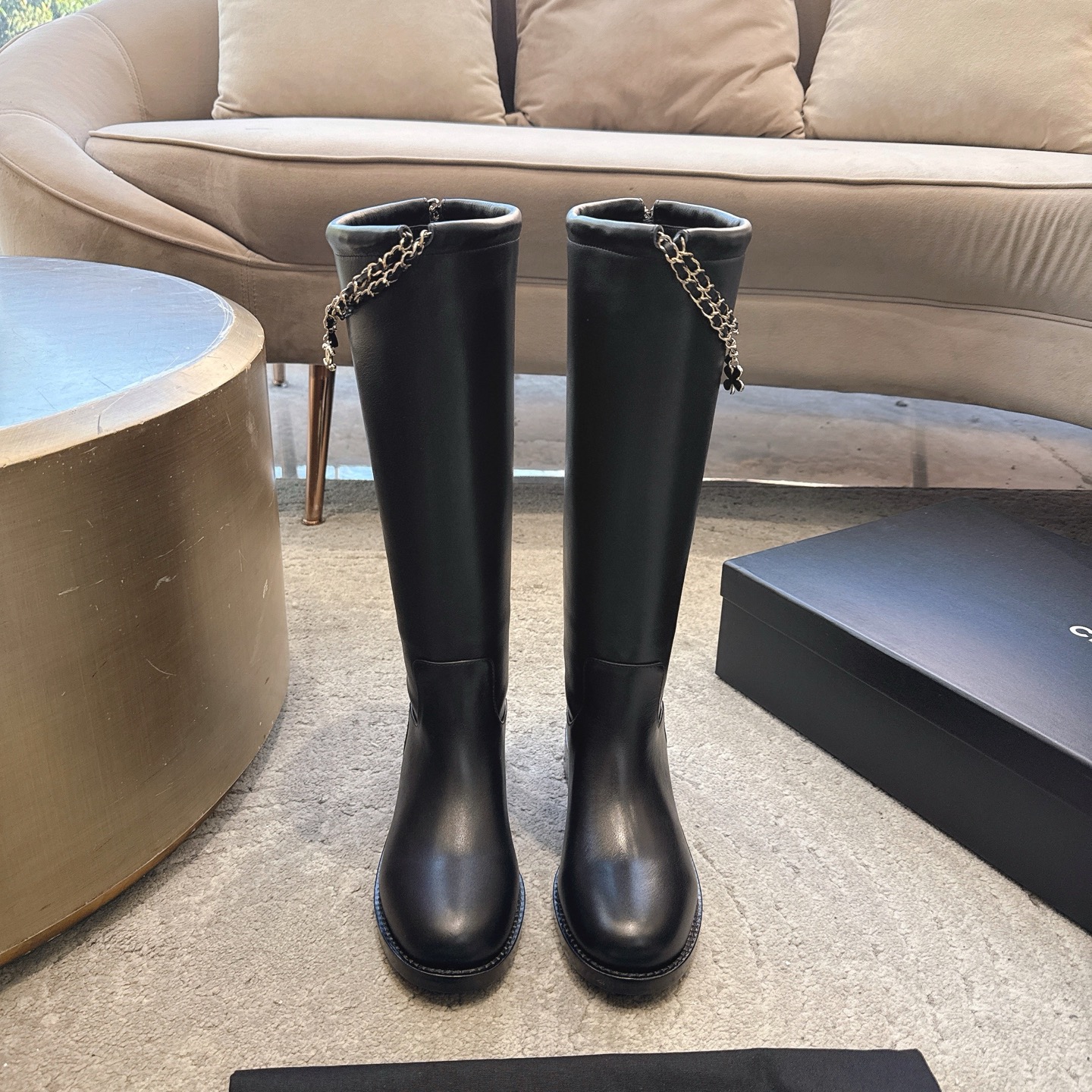 CHANEL 가을/겨울 여성 부츠 슬립온 스트레이트 부츠 라이더 부츠 이탈리아산 천연가죽 아웃솔