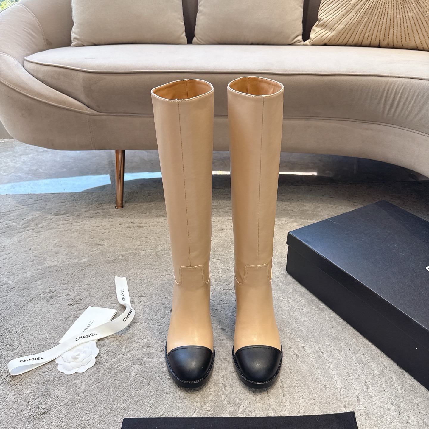 CHANEL 가을/겨울 여성 부츠 슬립온 스트레이트 부츠 라이더 부츠 이탈리아산 천연가죽 아웃솔