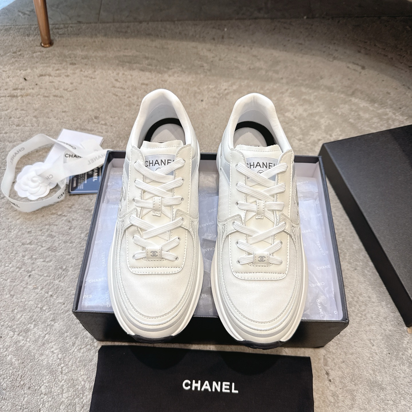 CHANEL casual shoes sneakers | boutique top-tier | multi-craft + color-block mix | top-grain cowhide