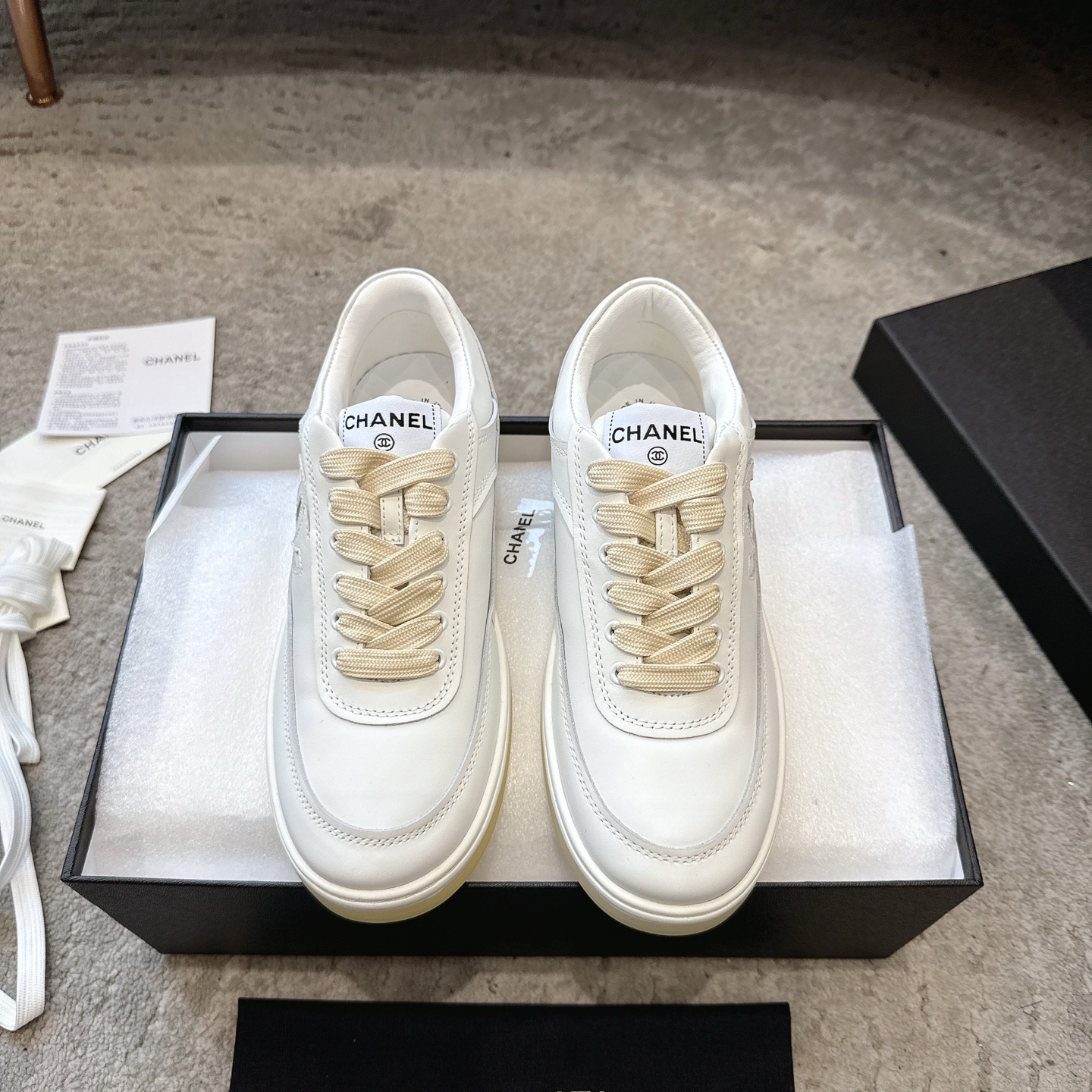 CHANEL casual shoes sneakers | boutique top-tier | multi-craft + color-block mix | top-grain cowhide