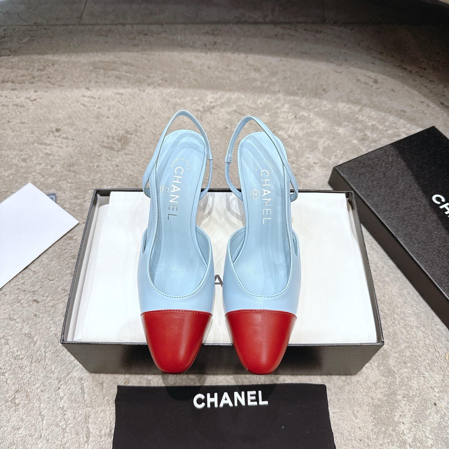 CHANEL トップクラス カウンター級 Sling-back カスタム 白百合同款 混種シープスキン+グリッター切替