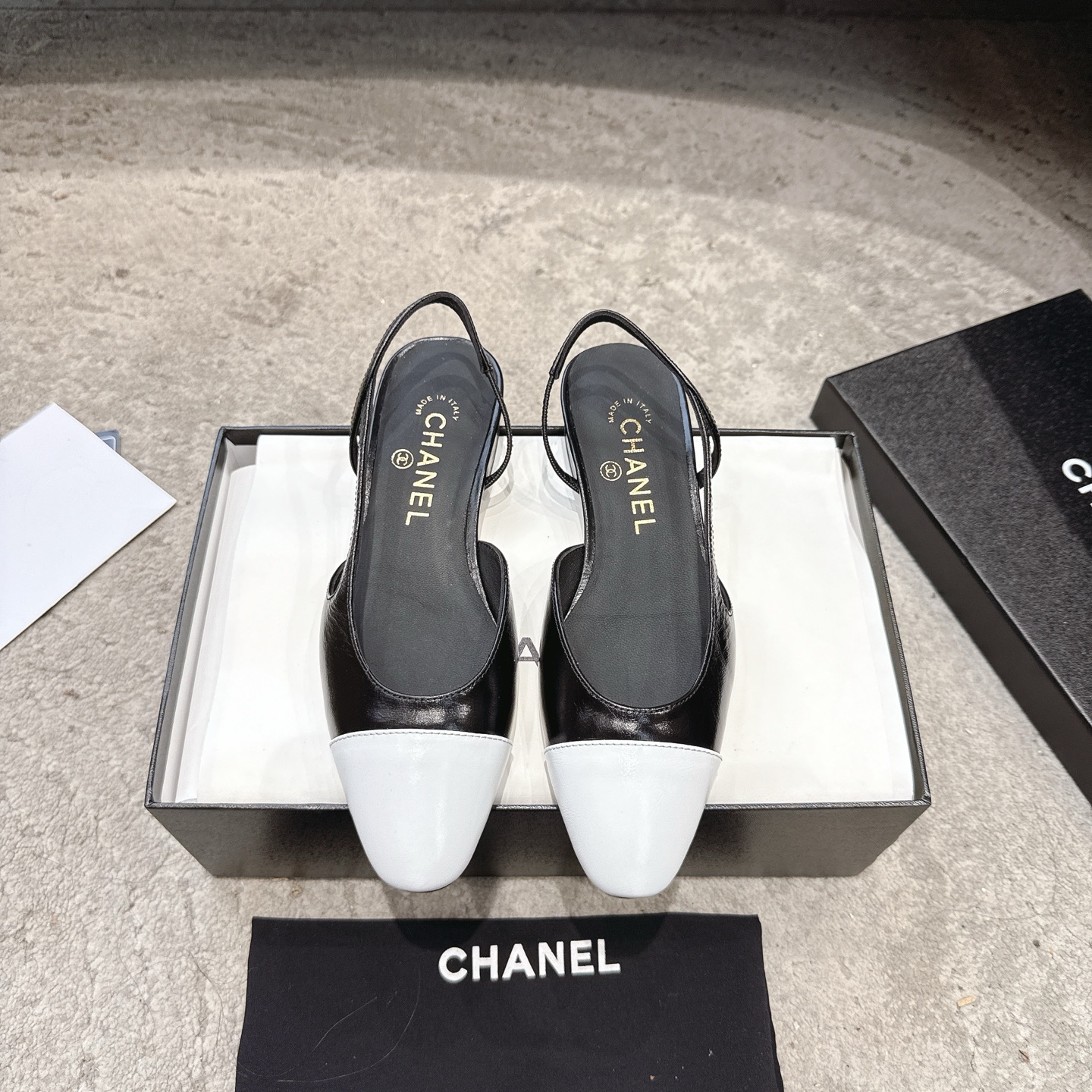 CHANEL топ-узровень крамнай якасці Sling-back на заказ, як у Белай лілеі, мяшаная авечая скура + глітэр