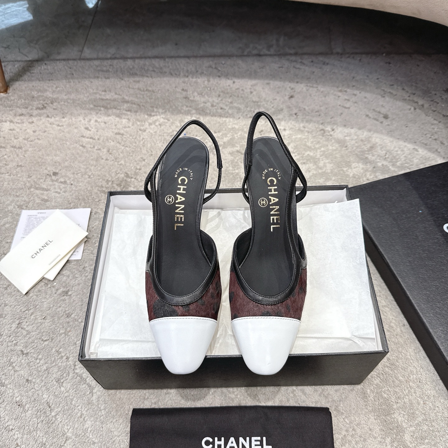 CHANEL топ-узровень крамны Sling-back на заказ, як у Белай лілеі, мяшаная авечая скура + глітэр