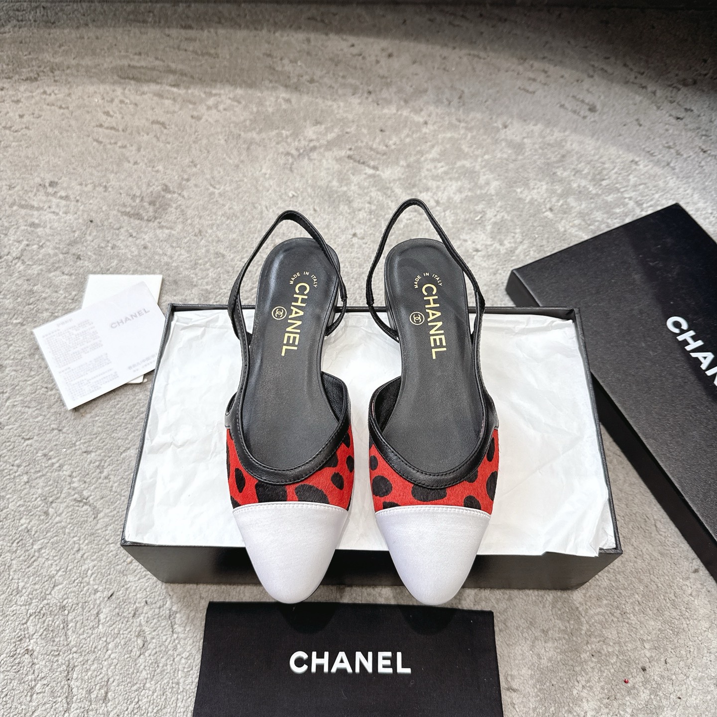 CHANEL トップクラス カウンター級 Sling-back カスタム 白百合同款 混種シープスキン+グリッター切替