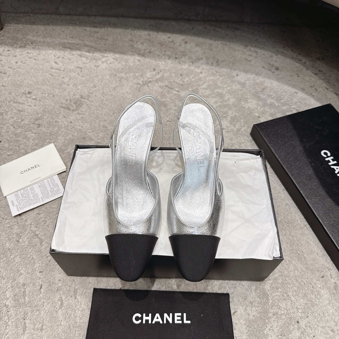 CHANEL トップクラス カウンター級 Sling-back カスタム 白百合同款 混種羊皮+グリッター切替