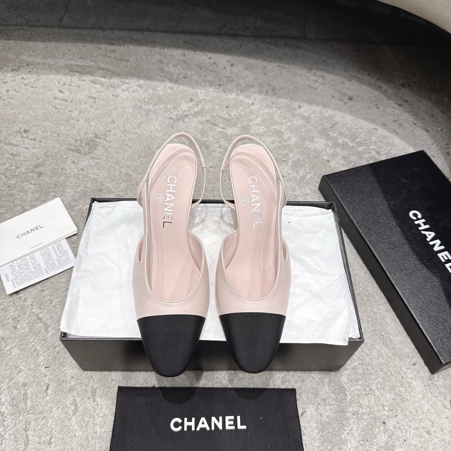 CHANEL トップクラス カウンター級 Sling-back カスタム 白百合同款 混種シープスキン+グリッター切替