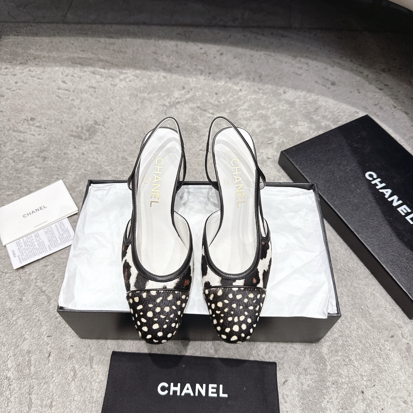 CHANEL トップクラス カウンター級 Sling-back オーダーメイド 白百合同款 混種羊皮+グリッター切替