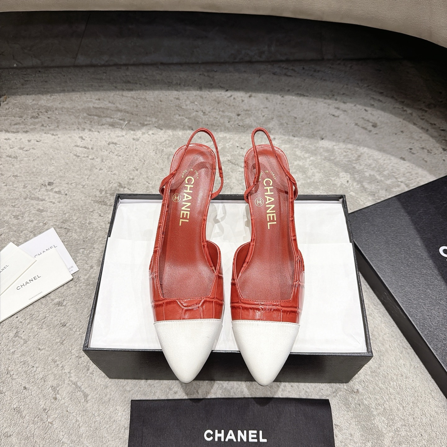 CHANEL トップクラス カウンター級 Sling-back カスタム 白百合同款 混種羊皮+グリッター切替