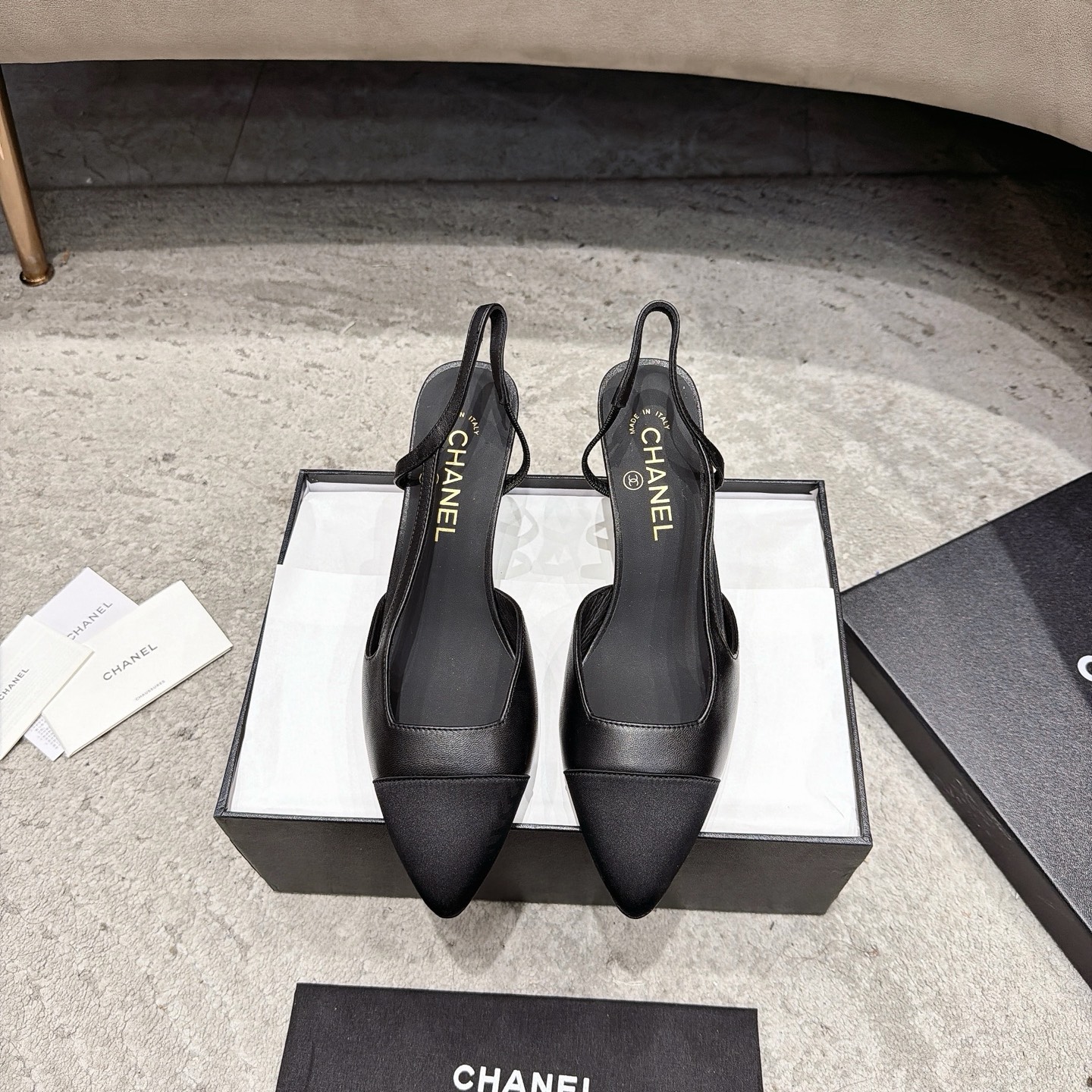 CHANEL トップクラス カウンター級 Sling-back カスタム 白百合同款 混種羊皮+グリッター切替