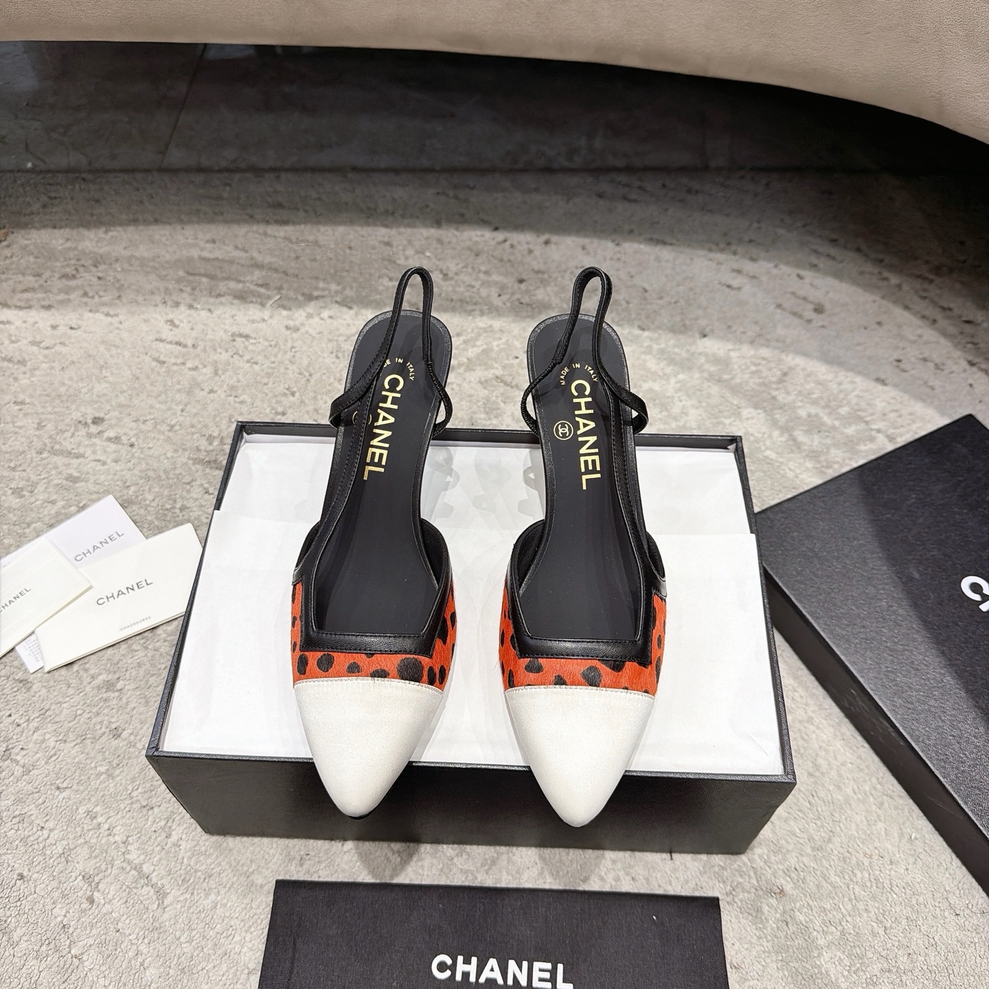 CHANEL トップクラス カウンター級 Sling-back カスタム 白百合同款 混種羊皮+グリッター切替