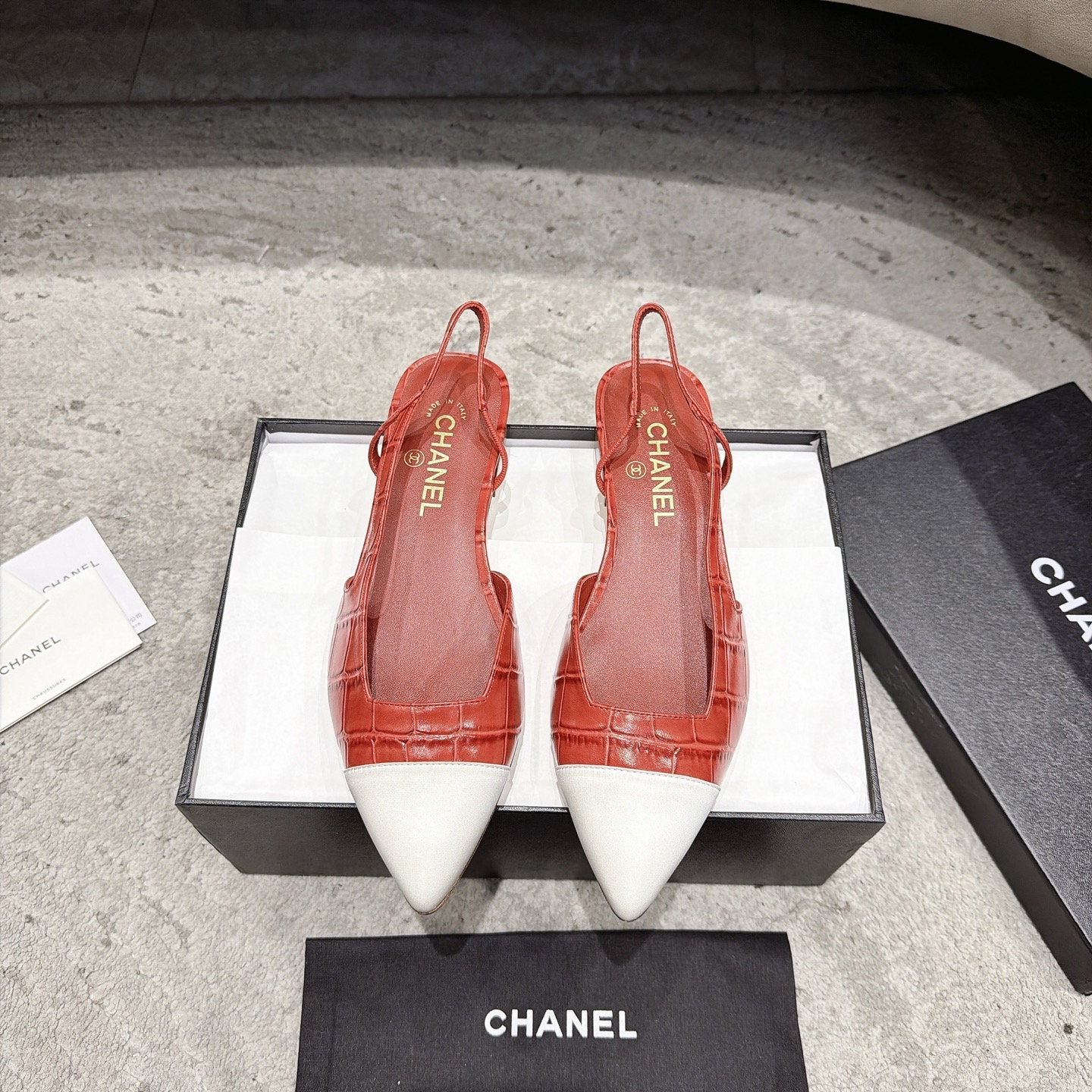 CHANEL トップクラス カウンター級 Sling-back カスタム 白百合同款 混種羊皮+グリッター切替