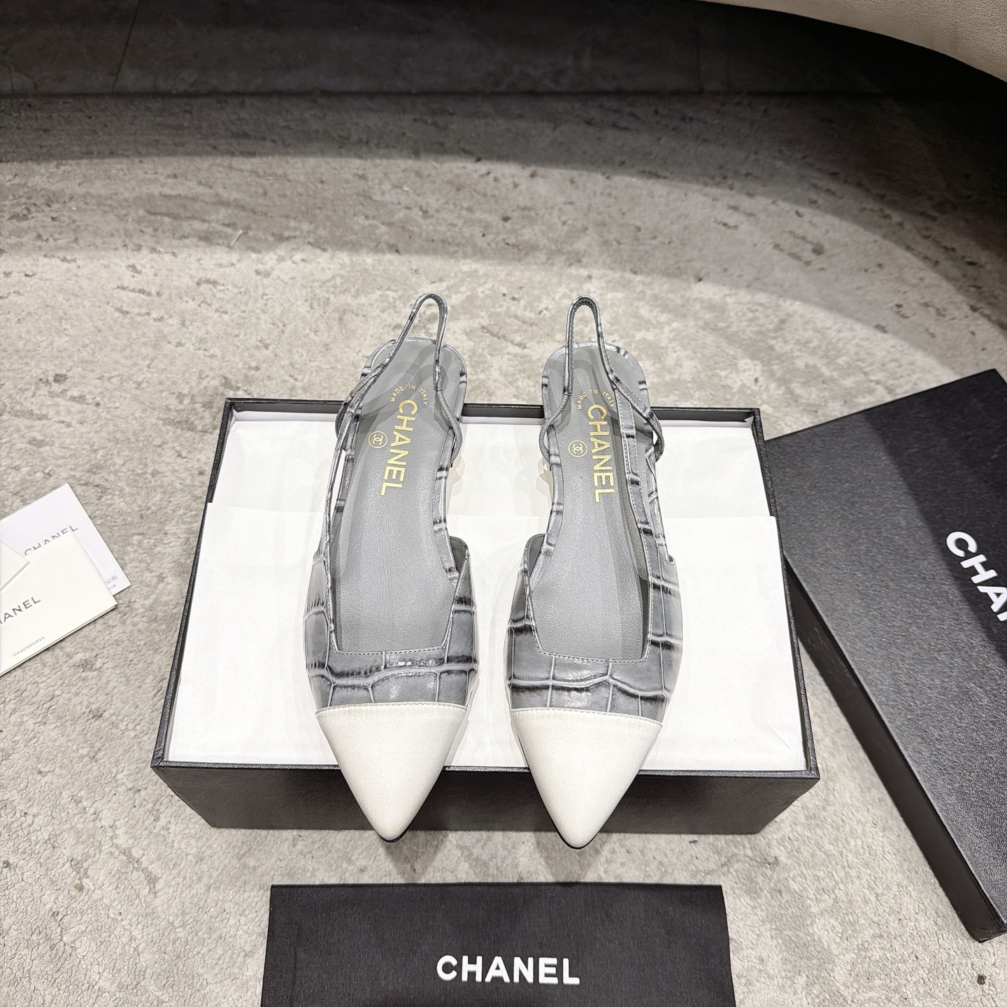 CHANEL トップクラス カウンター級 Sling-back カスタム 白百合同款 混種羊皮+グリッター切替