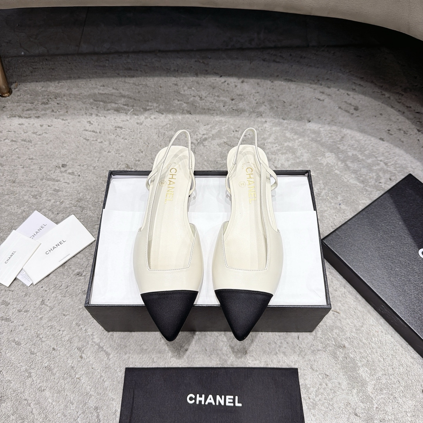 CHANEL トップクラス カウンター級 Sling-back カスタム 白百合同款 混種羊皮+グリッター切替