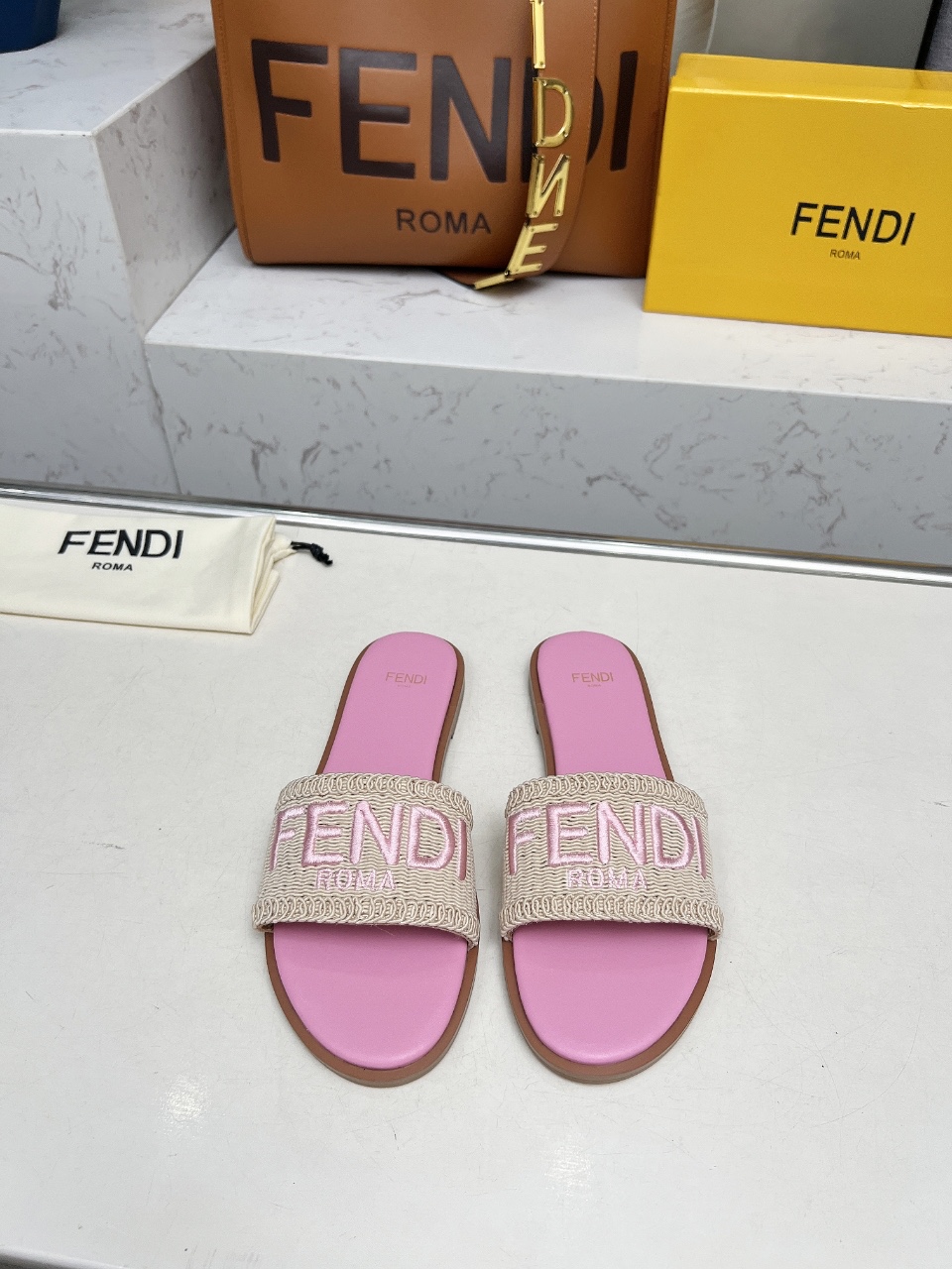 Fendi Women's Summer Pink Leather Sandals With Embroidered Logo Strap 3 i1744446331518 780 0 1