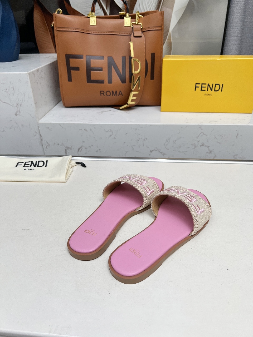 Fendi Women's Summer Pink Leather Sandals With Embroidered Logo Strap 6 i1744446331541 9736 0 4